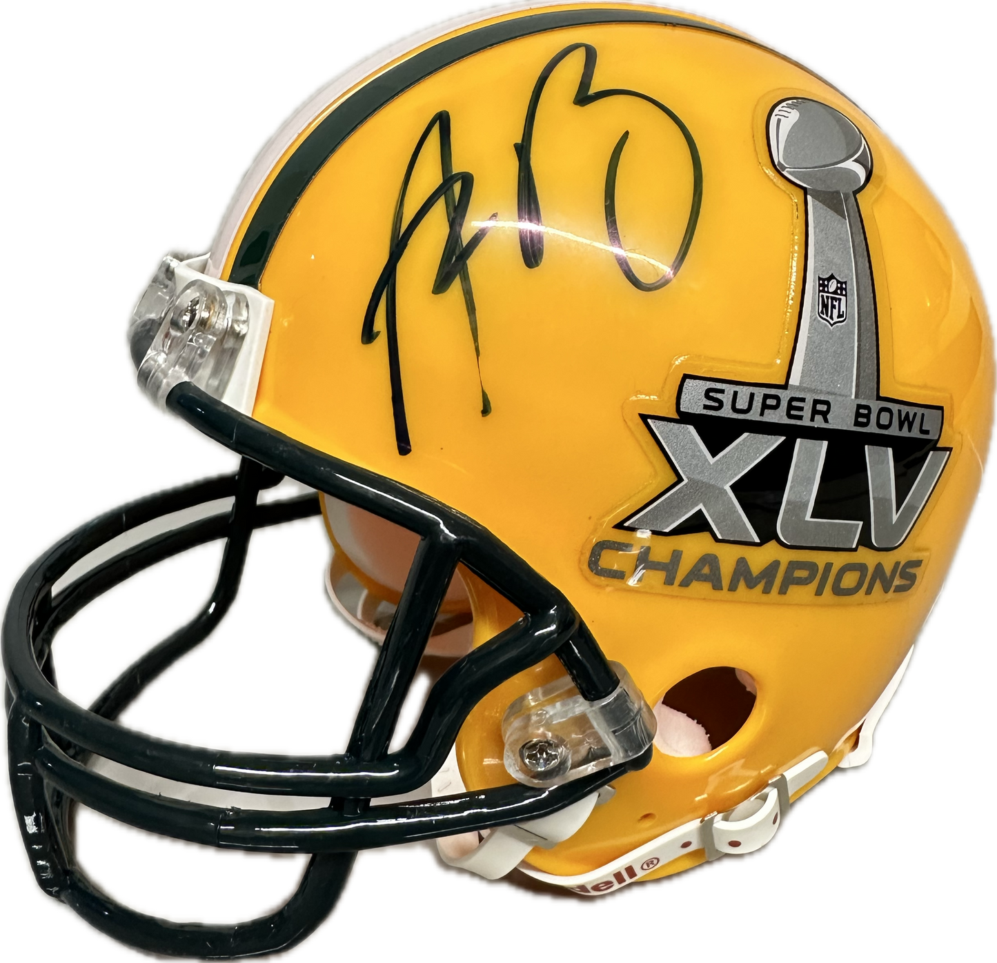 Aaron Rodgers Super Bowl Yellow Green Bay Signed Mini Football Helmet (JSA)