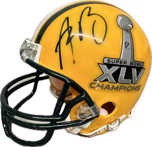 Aaron Rodgers Super Bowl Yellow Green Bay Signed Mini Football Helmet (JSA)