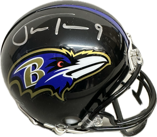 Justin Tucker Baltimore Black Signed Mini Football Helmet (JSA)