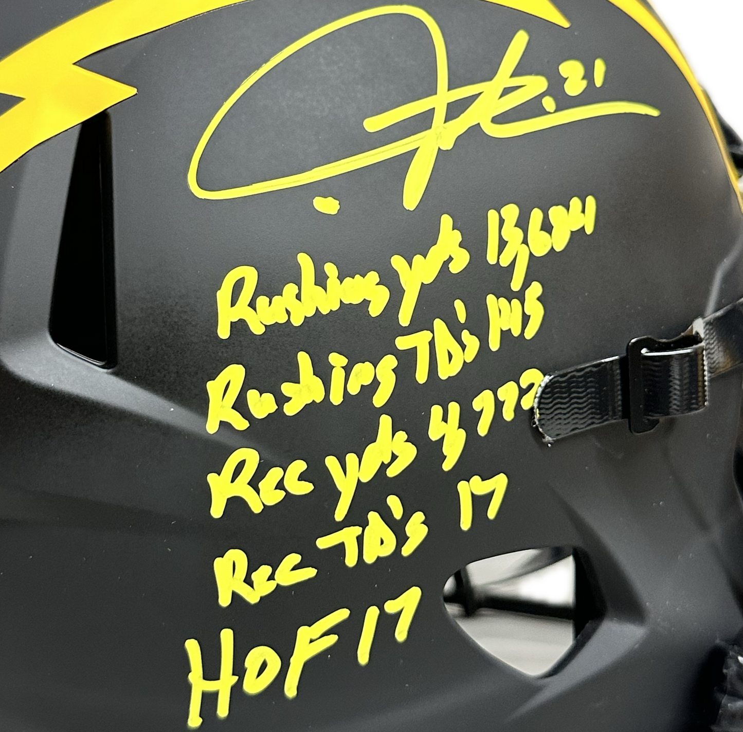 LaDainian Tomlinson Mega Inscription Chargers Eclipse Signed Full Size Football Helmet (JSA)