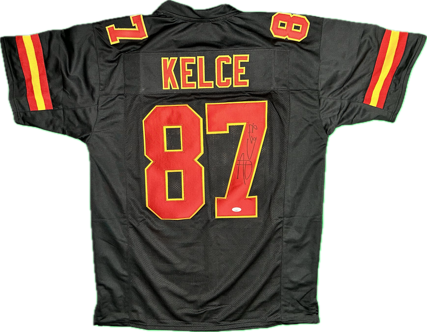 Travis Kelce Custom Kansas City Black Signed Football Jersey (JSA)