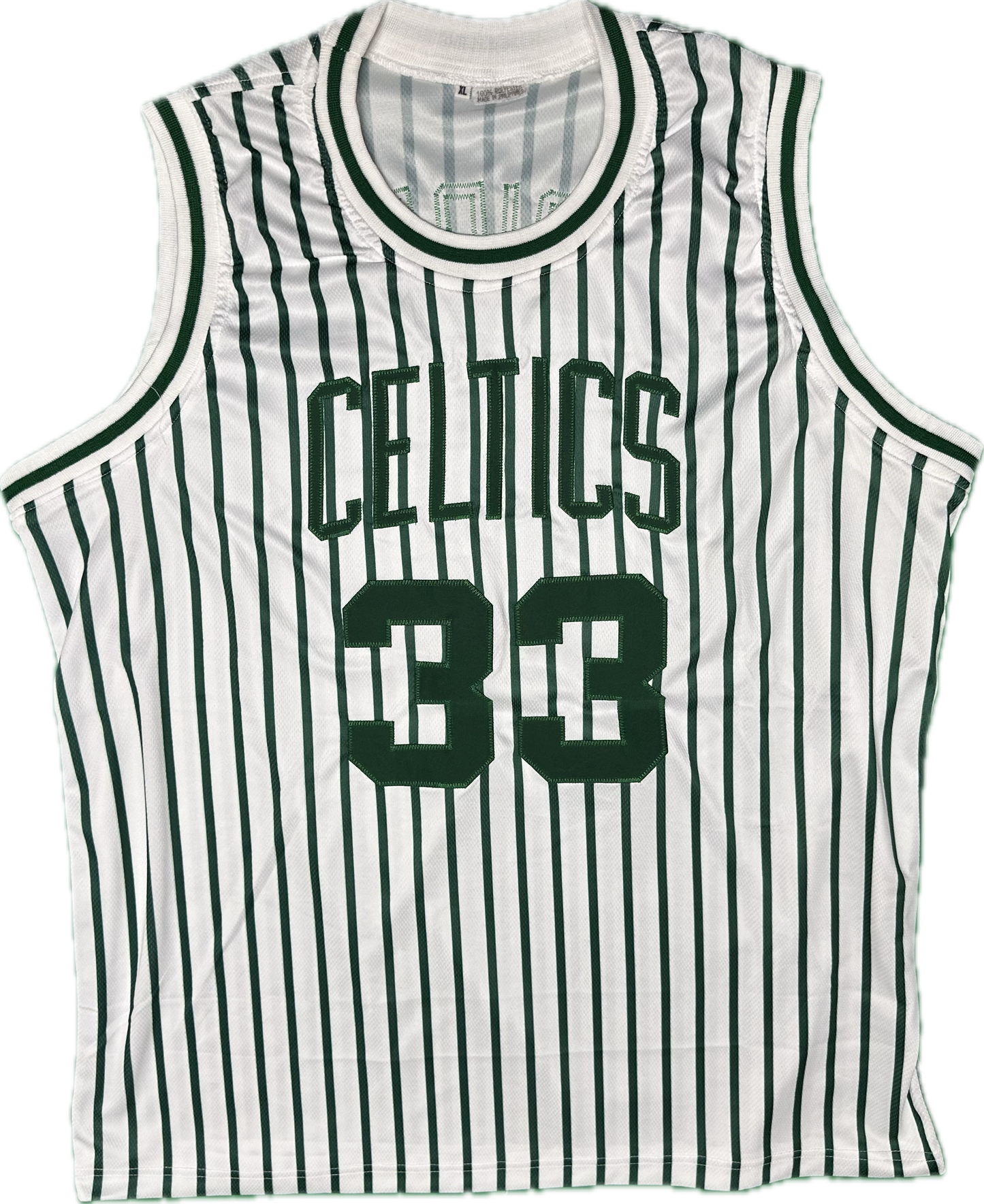 Larry Bird Autographed Custom Pinstrupe Boston Signed Jersey (PIA/JSA)