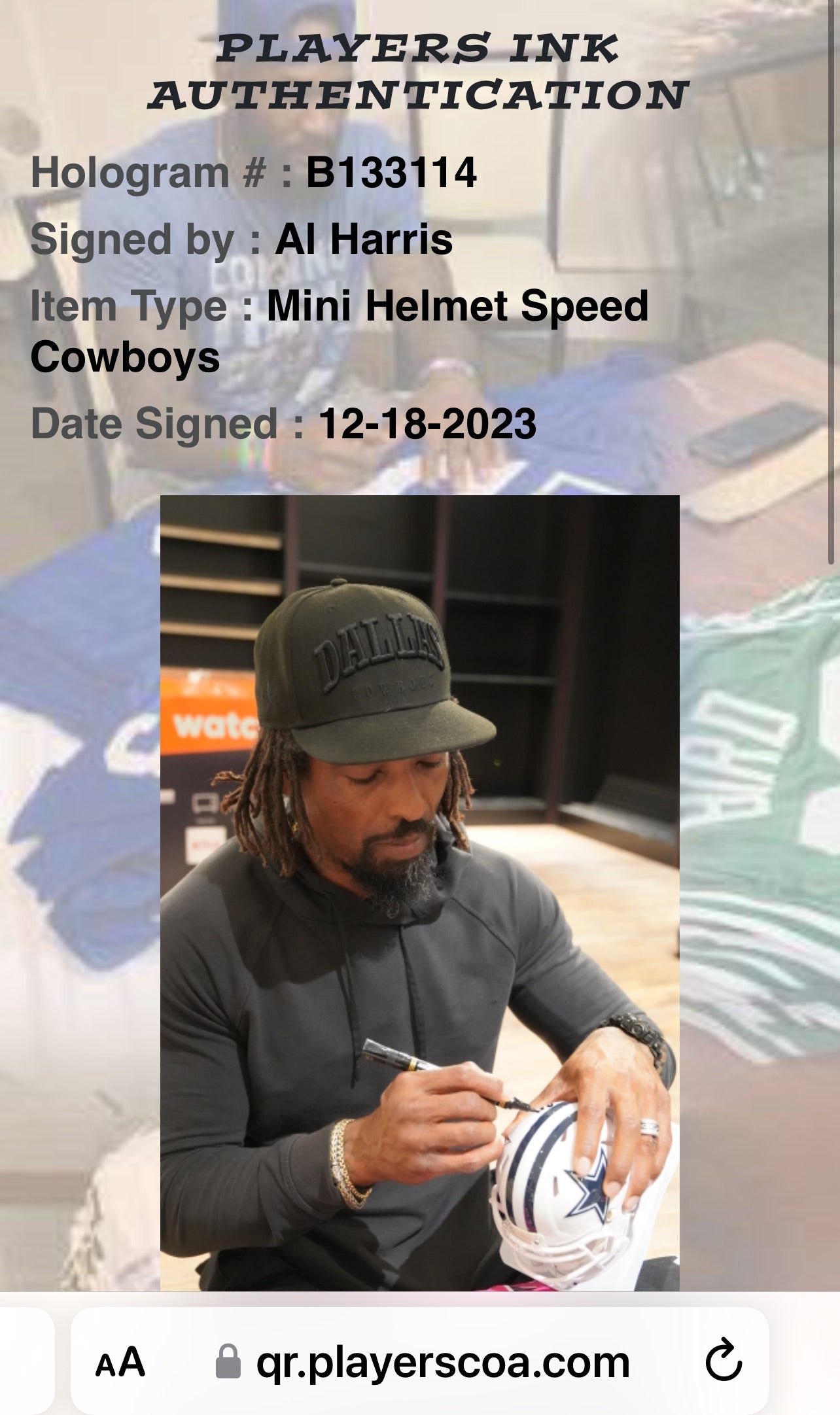 AL Harris Signed Dallas White Speed Mini Football Helmet (PIA/JSA)