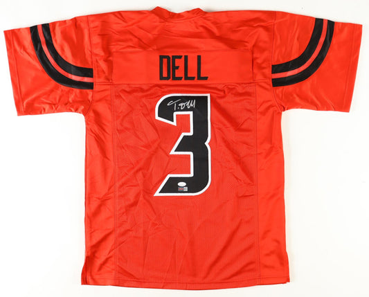 Tank Dell Autographed Houston Custom Football Red Jersey (PIA)