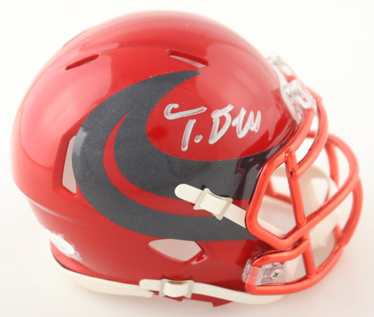 Tank Dell Houston Signed Mini Football Helmet Red ATL (PIA)