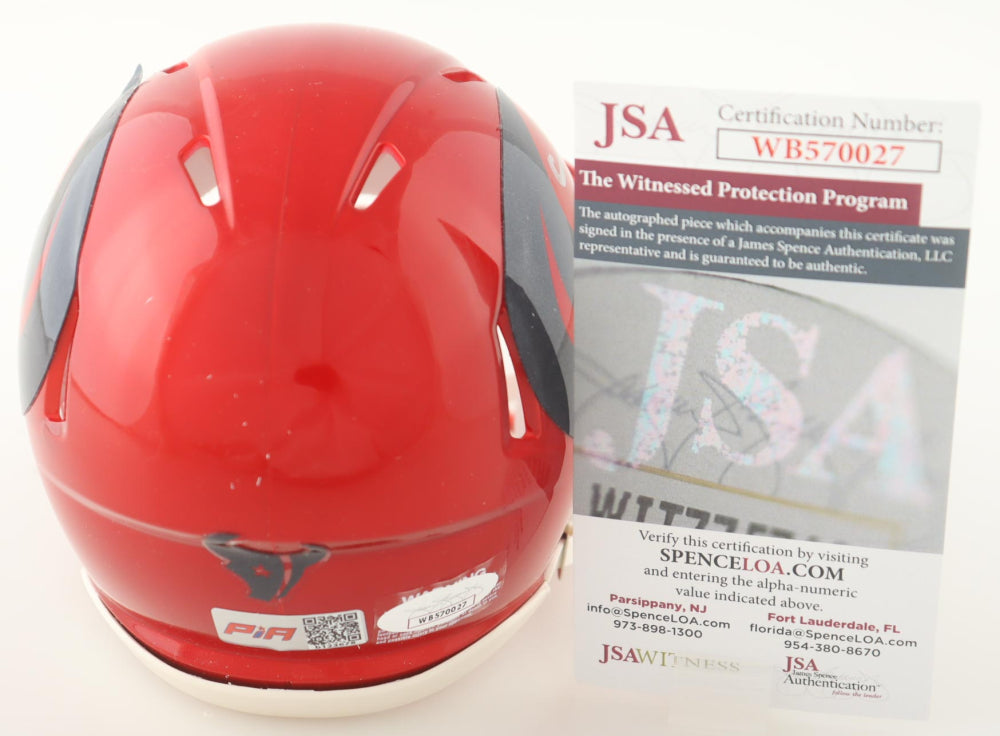 Tank Dell Houston Signed Mini Football Helmet Red ATL (PIA)