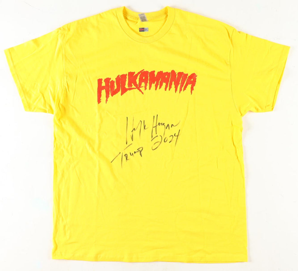 Hulk Hogan Custom Autographed Yellow Hulkmania Shirt (PIA/PSA) Trump 2024