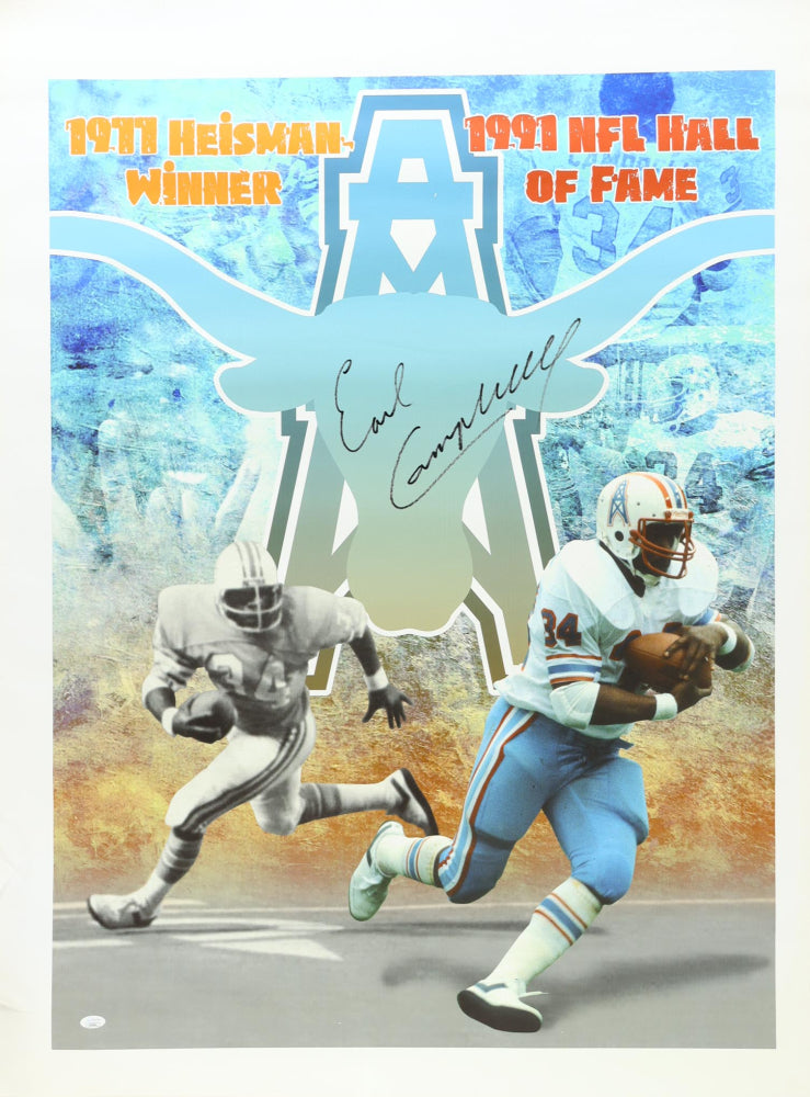 Earl Campbell Signed Oilers Autographed Canvas JSA