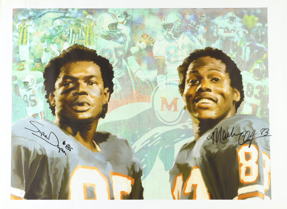 Mark Clayton & Mark Duper Signed Miami Autographed Canvas JSA