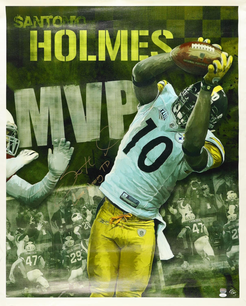 Santonio Holmes Signed Pittsburgh Autographed Canvas JSA