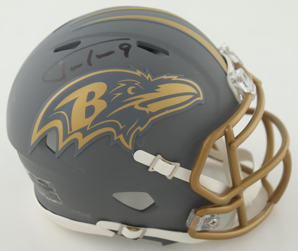 Justin Tucker Baltimore Slate Signed Mini Football Helmet (JSA & PIA)