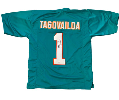 Tua Tagovailoa Custom Miami Autographed Football Jersey (JSA)