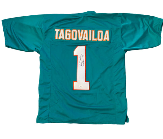 Tua Tagovailoa Custom Miami Autographed Football Jersey (JSA)