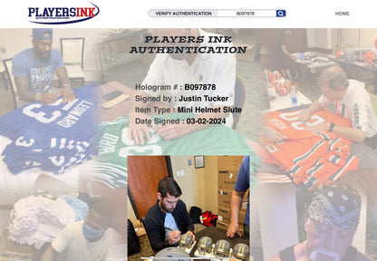 Justin Tucker Baltimore Slate Signed Mini Football Helmet (JSA & PIA)