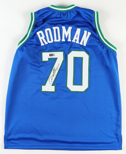 Dennis Rodman Autographed Dallas Custom Basketball Blue Jersey (PIA/JSA)