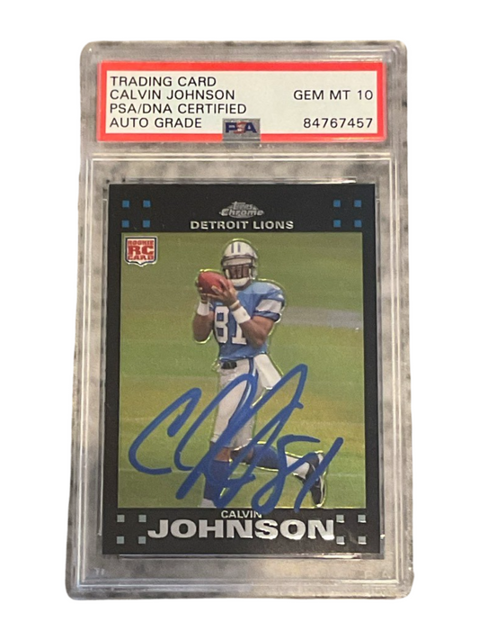 Calvin Johnson Signed Chrome Rookie Card PSA Gem Mint 10