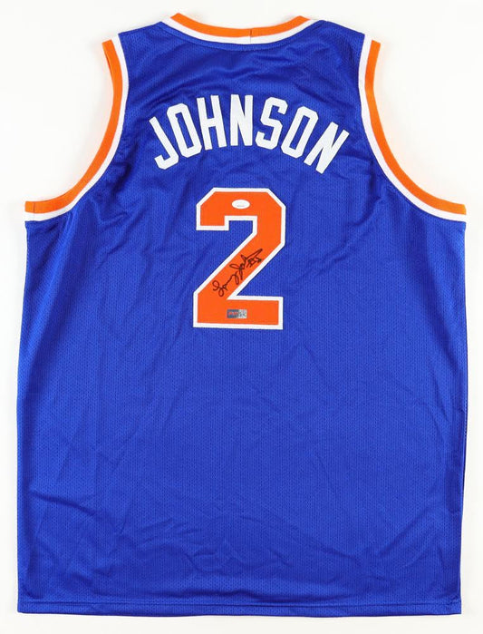 Larry Johnson Signed Jersey Autographed Custom New York Signed Jersey (PIA/JSA) solid blue