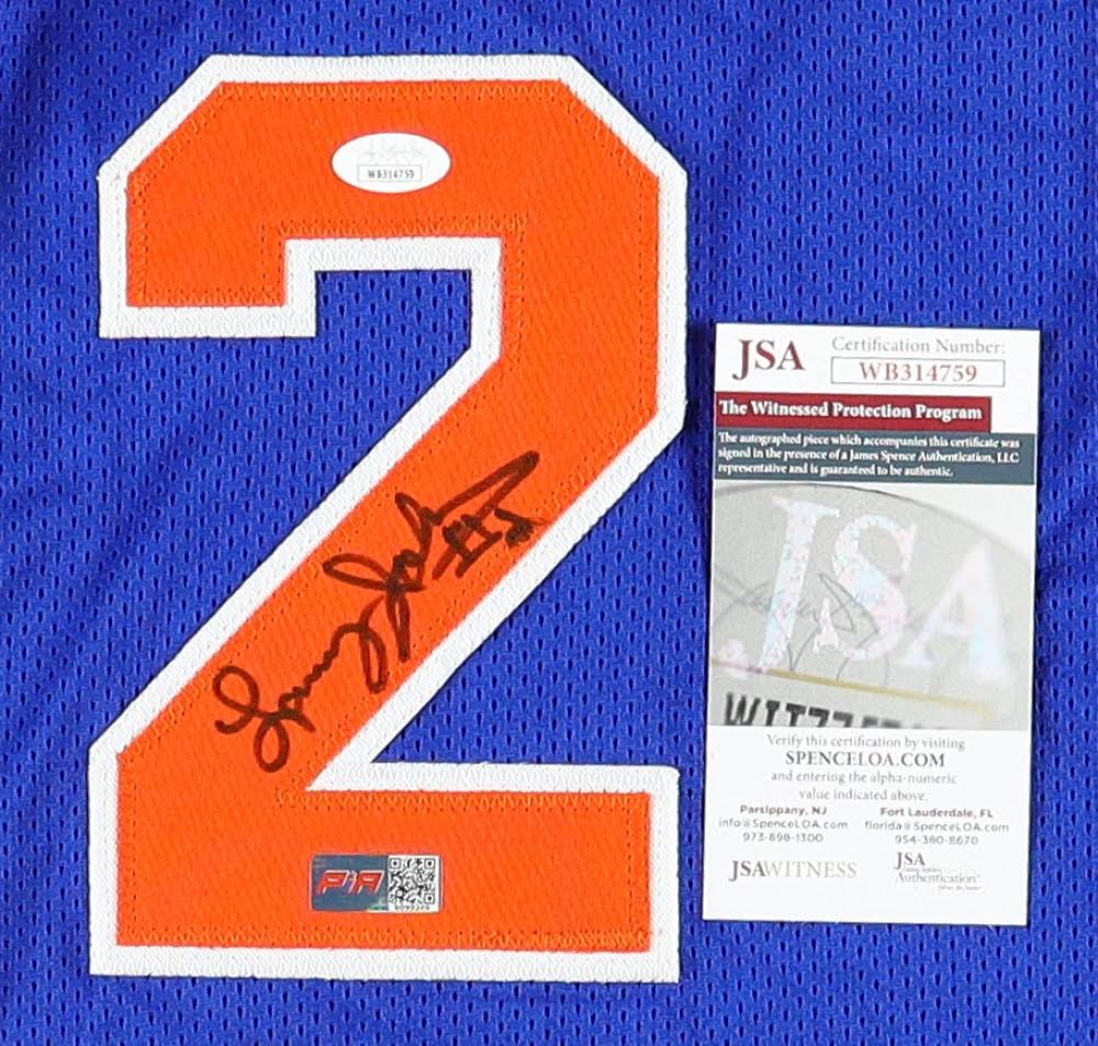 Larry Johnson Signed Jersey Autographed Custom New York Signed Jersey (PIA/JSA) solid blue