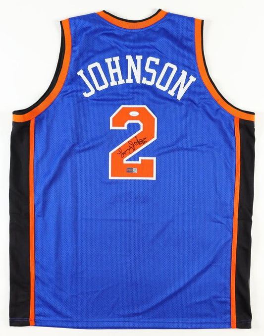 Larry Johnson Signed Jersey Autographed Custom New York Signed Jersey (PIA/JSA) black sides