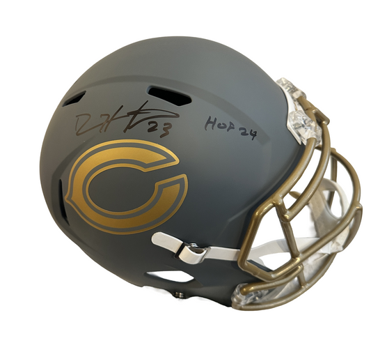 Devin Hester Autographed Helmet Signed Inscription HOF 24 Full Size Rep Slate Helmet (PIA/JSA)
