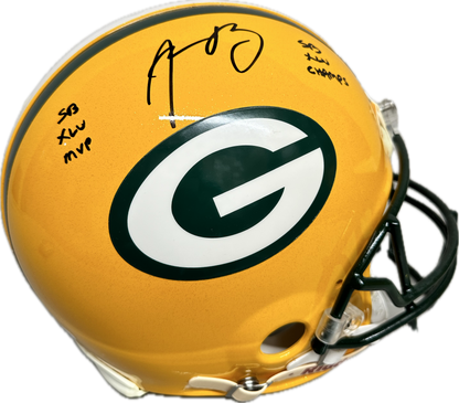 Aaron Rodgers Green Bay "SB MVP & SB Champs" Inscription Full Size Home Speed Football Helmet (JSA)