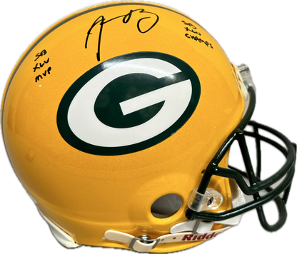 Aaron Rodgers Green Bay "SB MVP & SB Champs" Inscription Full Size Home Speed Football Helmet (JSA)