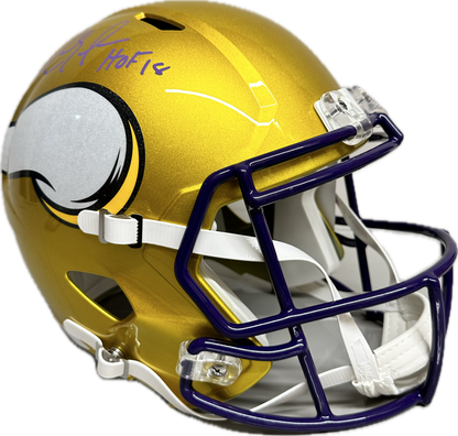 Randy Moss "HOF 18" Inscription Minnesota Gold Full Size Football Helmet (JSA)