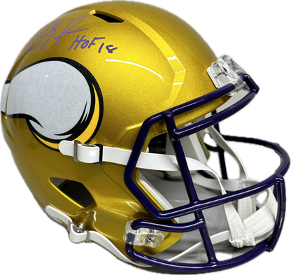 Randy Moss "HOF 18" Inscription Minnesota Gold Full Size Football Helmet (JSA)