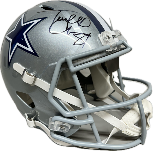 Terrell Owens "Getcha Popcorn Ready" Inscription Dallas Full Size Football Helmet (JSA)