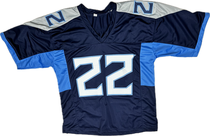 Derrick Henry Custom Tennessee Signed Football Blue Jersey (JSA)