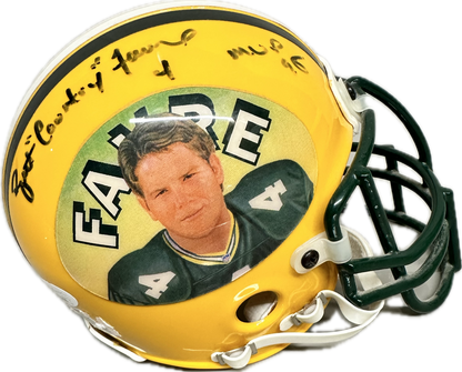 Brett Favre Custom Signed Green Bay Yellow Mini Football Helmet (JSA) Faded Autograph