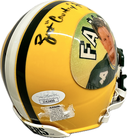 Brett Favre Custom Signed Green Bay Yellow Mini Football Helmet (JSA) Faded Autograph