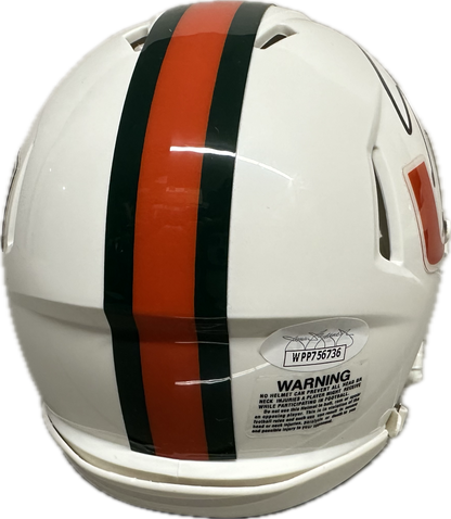 Jeremy Shockey Univ. Miami White  Signed Mini Football Helmet (JSA)
