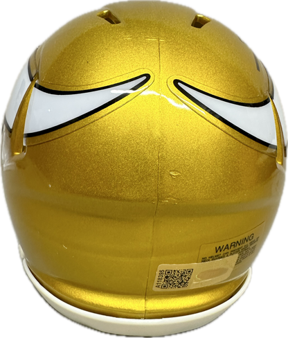 Jordan Addison Minnesota Flash Gold Signed Mini Football Helmet (PIA)