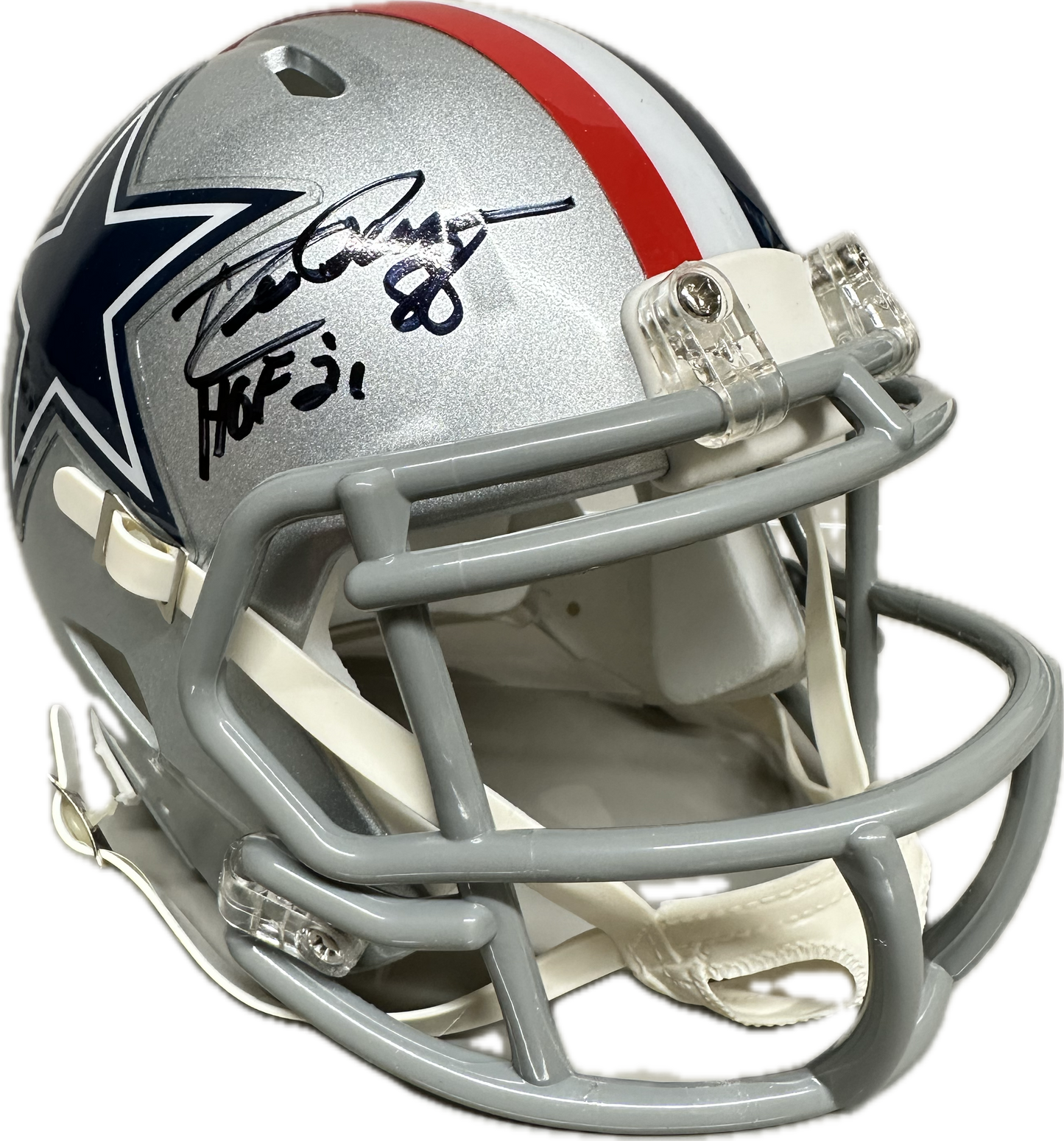 Drew Pearson "HOF 21" Inscription Signed Dallas Silver Speed Mini Football Helmet (PIA/JSA) America Team
