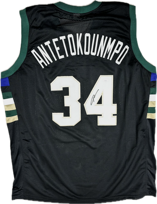 Giannis Antetokounmpo Custom Black Milwaukee Signed Basketball Jersey (PIA)