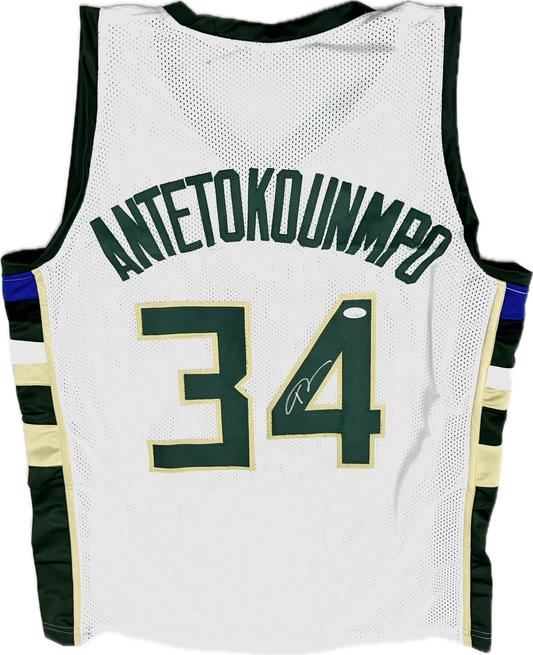 Giannis Antetokounmpo Custom White Milwaukee Signed Basketball Jersey (PIA)