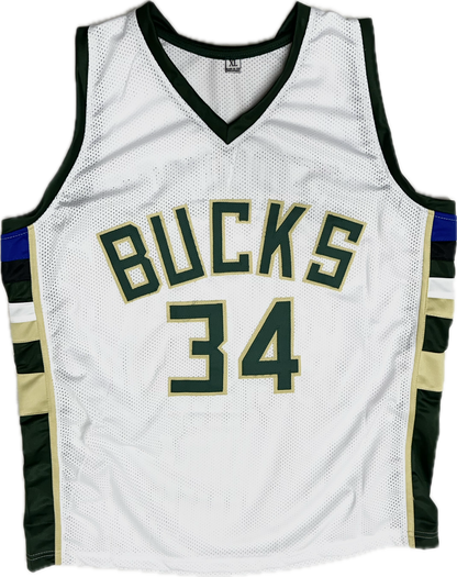 Giannis Antetokounmpo Custom White Milwaukee Signed Basketball Jersey (PIA)