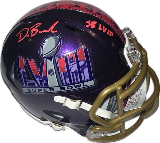 Deon Bush "SB LVIII" Inscription Super Bowl Purple Signed Mini Football Helmet (JSA)
