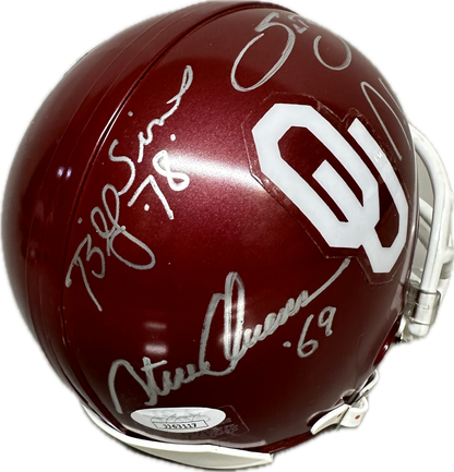 Sam Bradford Jason White  Billy SImms Steve Owens OU Red Signed Mini Football Helmet (JSA)