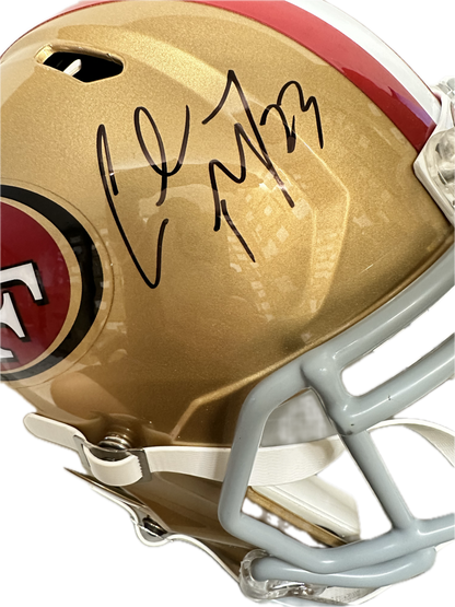 Christian McCaffery San Fransisco Full Size Gold Speed Rep Football Helmet (JSA)