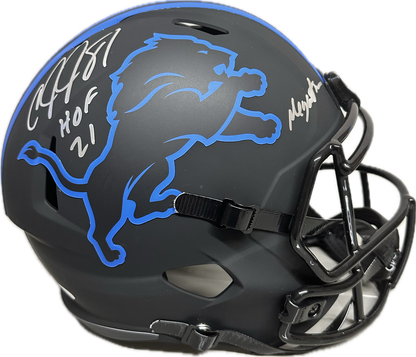 football helmet 21 size Calvin Johnson "Megatron" Inscription HOF 21 Detriot Full Size Black S – IMB Memorabilia