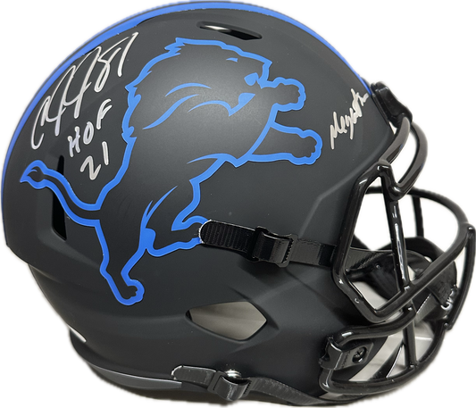 Calvin Johnson "Megatron" Inscription HOF 21 Detriot Full Size Black Speed Rep Football Helmet (JSA)