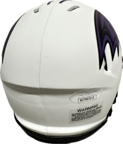 Terrell Suggs Baltimore White Eclipse Signed Mini Football Helmet (JSA)