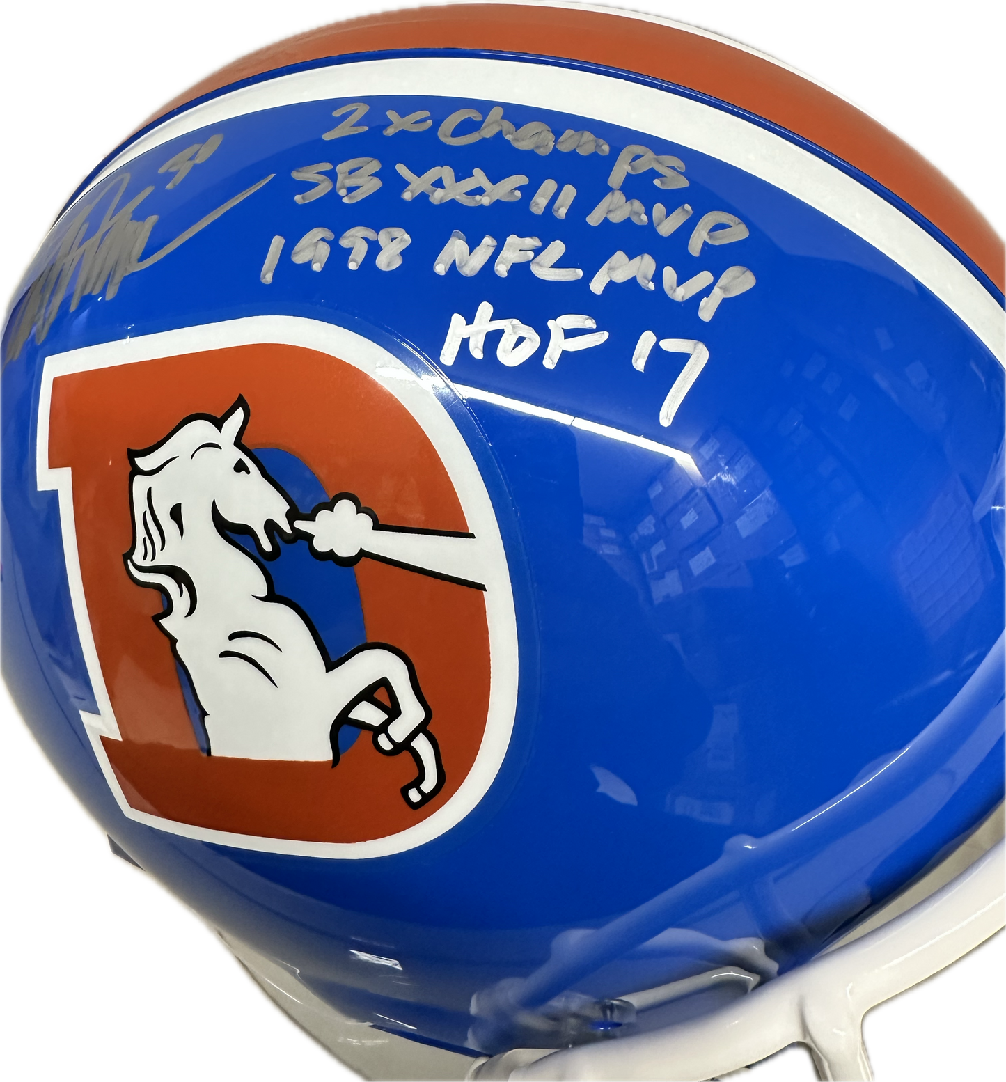 Terrell Davis  HOF  4 Scrpits Denver Full Size Orange Speed Authentic Football Helmet (JSA)