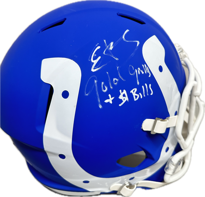 Edgerrin James Full Size Indianapolis Eclipse Blue Speed AMP Football Helmet (JSA) Gold Teeth To Gold Jacket