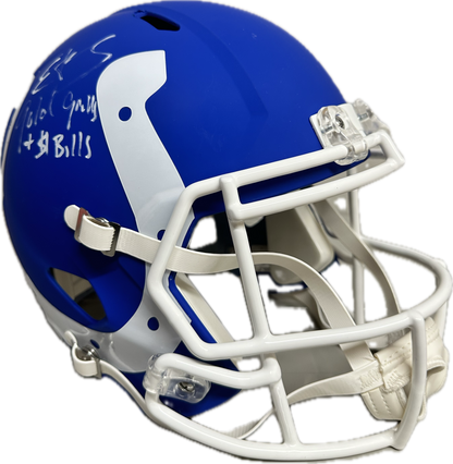 Edgerrin James Full Size Indianapolis Eclipse Blue Speed AMP Football Helmet (JSA) Gold Teeth To Gold Jacket