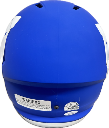 Edgerrin James Full Size Indianapolis Eclipse Blue Speed AMP Football Helmet (JSA) Gold Teeth To Gold Jacket