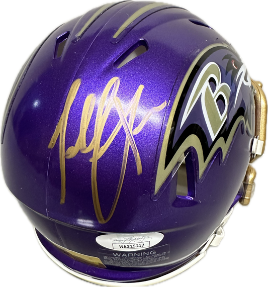 Terrell SuggsBaltimore Purple Signed Mini Football Helmet (JSA)