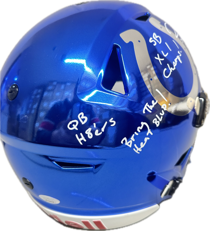 Robert Mathis "Super Bowl XLI" Mega Inscription: Full Size Indianapolis Mirror Blue Speed Authentic Football Helmet (JSA)